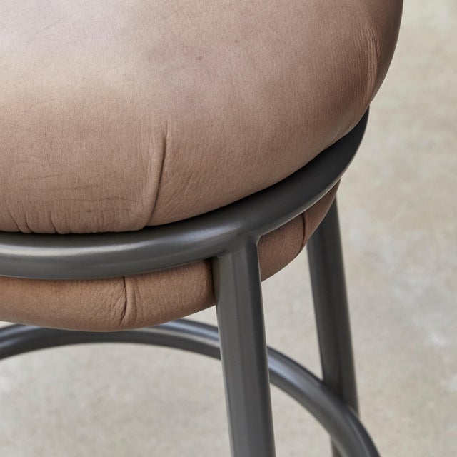 Leather and Lacquered Metal Grasso Stool in Brown by Stephen Burks For Sale - Image 11 of 14