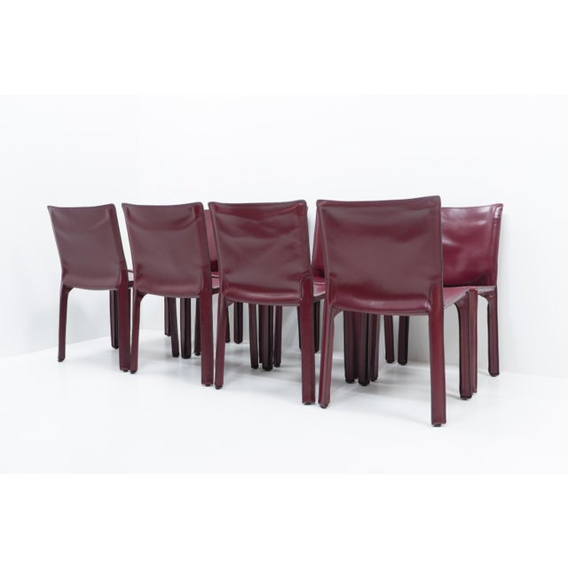 Cassina Cab 412 Bordeaux Red Chair Set by Mario Bellini for Cassina, 1990s, Set of 8 For Sale - Image 4 of 17