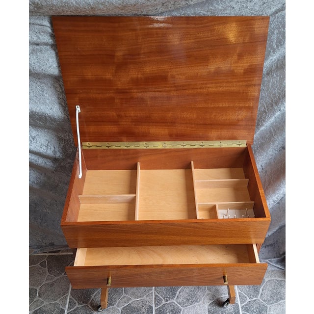 Vintage German Sewing Table on Wheels in Walnut, 1960s For Sale - Image 6 of 11