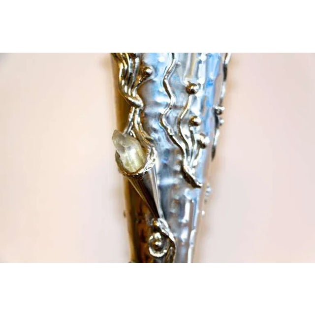 Metal Vases With Semi-Precious Stones For Sale - Image 9 of 11