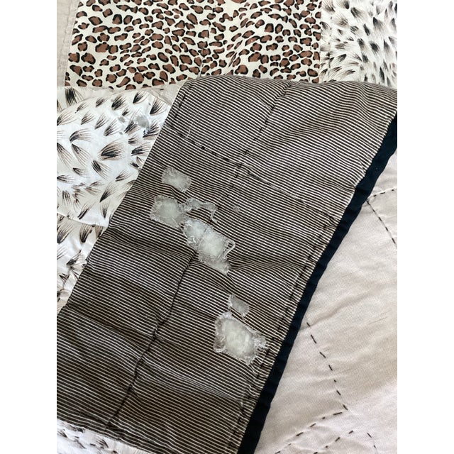 Vintage Handmade Patchwork Quilt Blanket Black Tan With Leopard Animal Print Squares King For Sale - Image 11 of 12