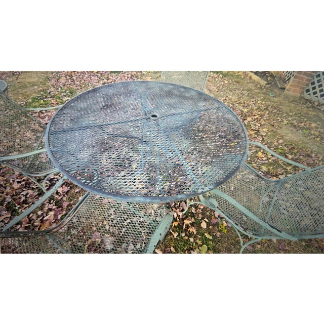 Russell Woodard Vintage Wrought Iron Russell Woodard Patio Set Table, 4 Chairs, Side Table, Attributed For Sale - Image 4 of 9