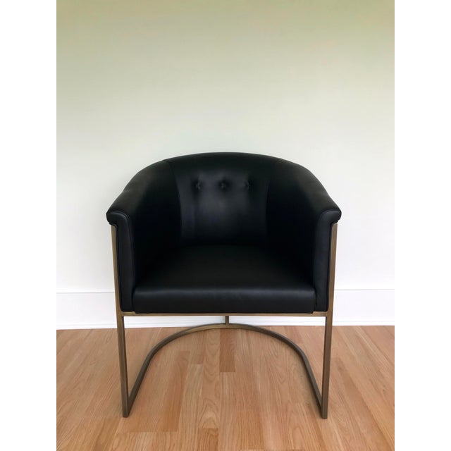 J L F Collections Black Leather Barrel Chairs A Pair Chairish