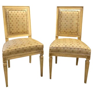 Jansen Style Paint Decorated & Gilt Louis XVI Style Dining Chairs 1 For Sale