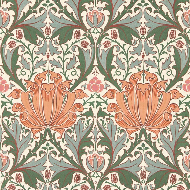 Morris & Co Helena Wallpaper in Peach/Teal - a Sample For Sale