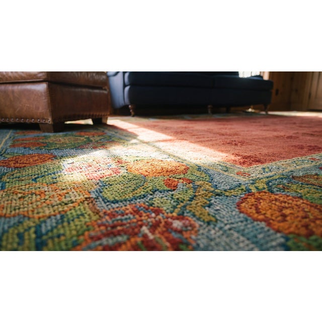 1900s Pink Rose Floral Arts & Crafts Antique Irish Donegal Rug 9' X 17'7" Handknotted Wool Carpet For Sale - Image 14 of 14