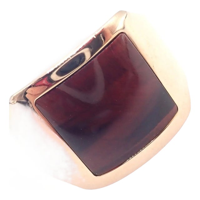 Cartier Santos Dumont Bull's Eye Quartz Rose Gold Ring, Size 7.25 For Sale