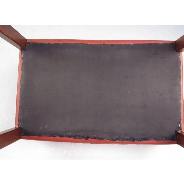 Red Danish Modern Tufted Leather Ottoman For Sale - Image 8 of 9