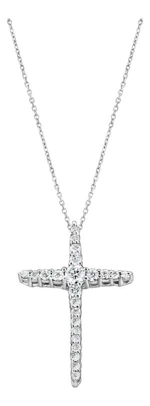Tapered Diamond Cross Pendant .86cttw 14k White Gold 16"