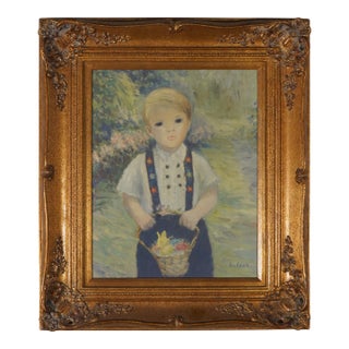 Gold Framed Print of Boy W. Basket - Signed For Sale
