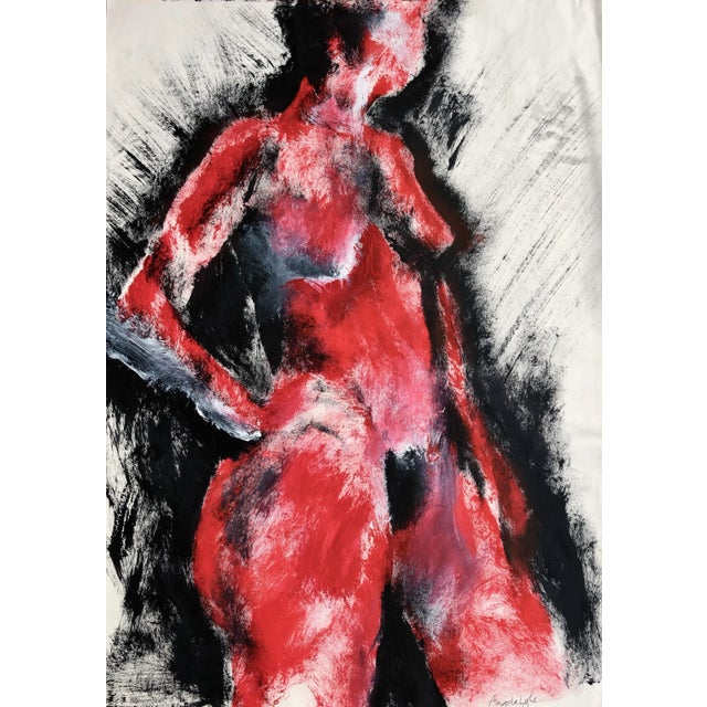 Angela Lyle "Lady In Red" Contemporary Mixed Media on Paper 2019 For Sale - Image 4 of 4