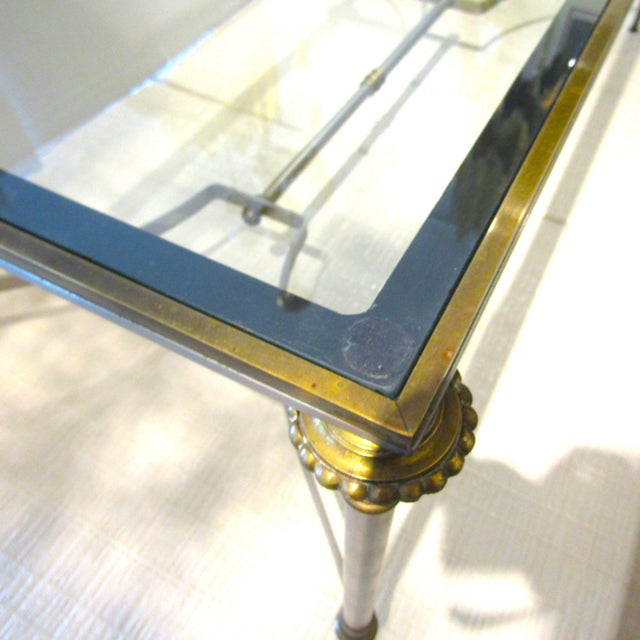 Silver Maison Jansen Brass and Steel Glass Top Cocktail Table Circa 1960s For Sale - Image 8 of 14