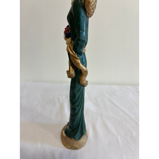 Plastic Vintage Carved Angel Figurine With Gold Feathered Wings and Painted Floral Bouquet For Sale - Image 7 of 12