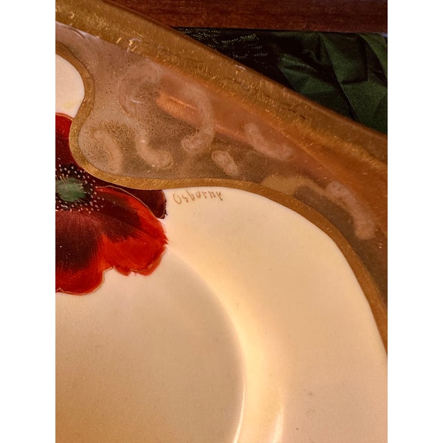1910s Chicago Osborne Art Studio Hand-Painted Art Nouveau Poppy Porcelain Tray – Signed Osborne For Sale - Image 16 of 18