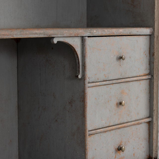 18th C. Swedish Gustavian Period Gray Painted Secretary With Library For Sale - Image 15 of 18