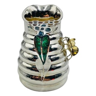 Whimsical 1960s Los Castillo Bee Pitcher With Malachite & Silver Inlay For Sale