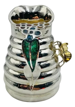 Whimsical 1960s Los Castillo Bee Pitcher With Malachite & Silver Inlay