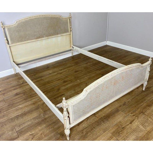 Vintage French King Size Bed Frame with Cane Panel and Carved Headboard For Sale - Image 4 of 12