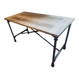 Restoration Hardware 56” Reclaimed Wood & Iron Desk Table For Sale
