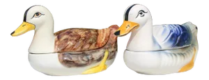 Mid-Century Portuguese Majolica Earthenware Duck Tureens - a Pair