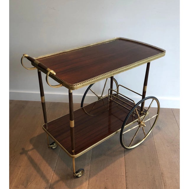 1940s Neoclassical Style Mahogany and Brass Bar Cart in the Style of Maison Jansen For Sale - Image 5 of 13