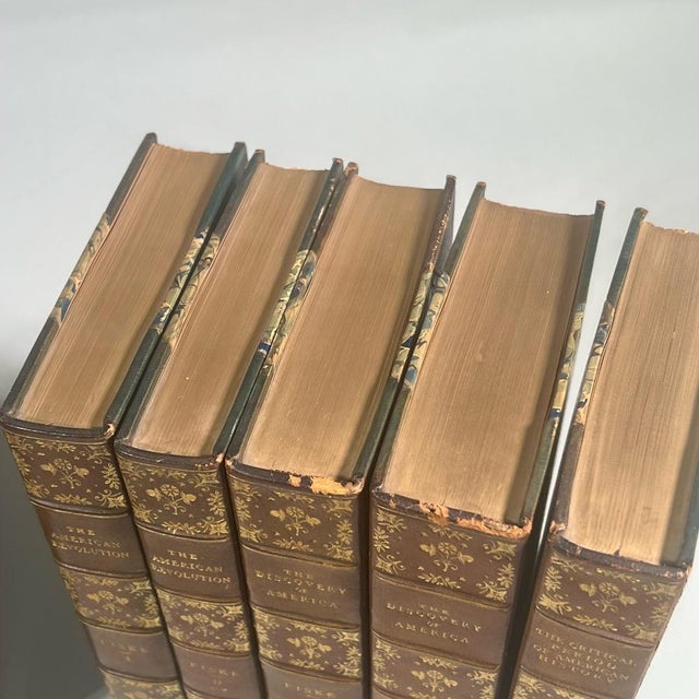 American Antique Leather Bindings - American History Books by Harvard Professor John Fiske - 10 Volumes For Sale - Image 3 of 12