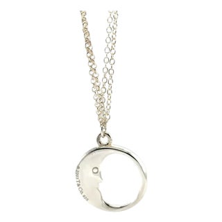 Tiffany & Co. Sterling Silver Vintage Moon Double Chain Necklace 10.5g For Sale