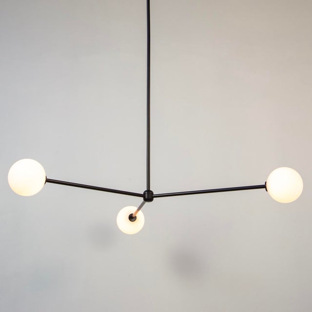 Globe Chandelier 3, Black, 27.25in H, 5 Inch Glass Globes, by Research.Lighting, Modern, Minimal Hanging Light For Sale - Image 9 of 10