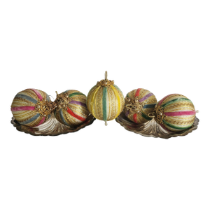 Vintage Set of 5 Christmas Ribbon Beads Ornaments Pinks, Greens, Blues