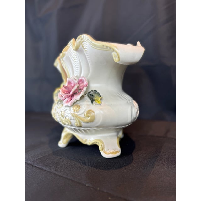 Italian Vintage Large Capodimonte Hand Painted Flower Vase For Sale - Image 3 of 12