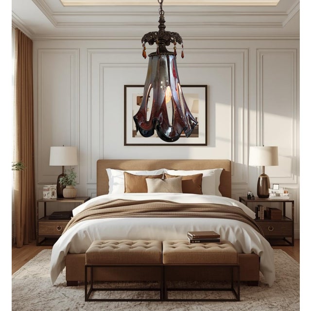 Art Glass Reddish Brown Fazzoletto Stretched Loop Shade Pendant Light For Sale - Image 14 of 18