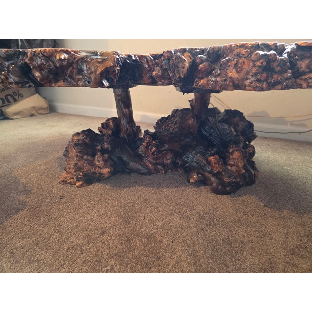 Burl Wood Redwood Table 70s For Sale - Image 4 of 4