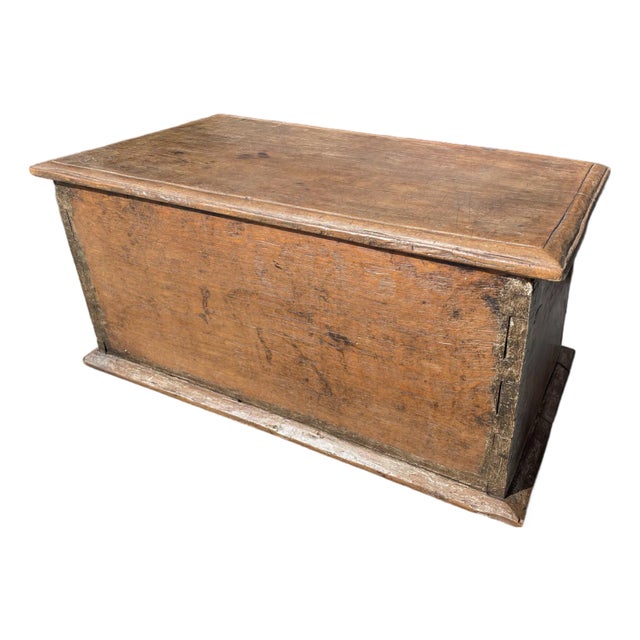 Early 19th Century Primitive Petite Solid Wood Chest With Hand-Hewn Details and Exposed Dovetail Joinery For Sale