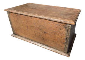 Early 19th Century Primitive Petite Solid Wood Chest With Hand-Hewn Details and Exposed Dovetail Joinery