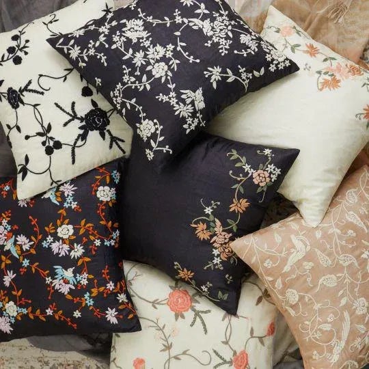 Indian Chinese Garden Black & Multi Pillow Case, 20" x 20" For Sale - Image 3 of 5