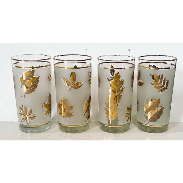 Mid-Century Modern MCM Gold Leaves Glasses in Holder, Set of 8 For Sale - Image 3 of 3