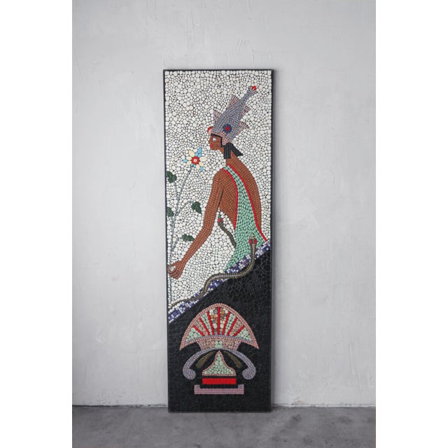 Unique mid century mosaic depicting and Egyptian Goddess, possibly Hatmehyt, the Egyptian Goddess of Fish. The mosaic...