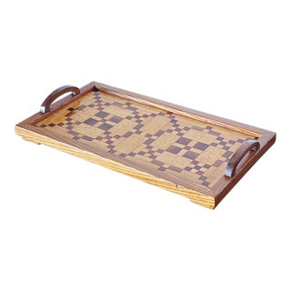 Vintage Hand-Made Marquetry Inlay Tray of Various Woods For Sale