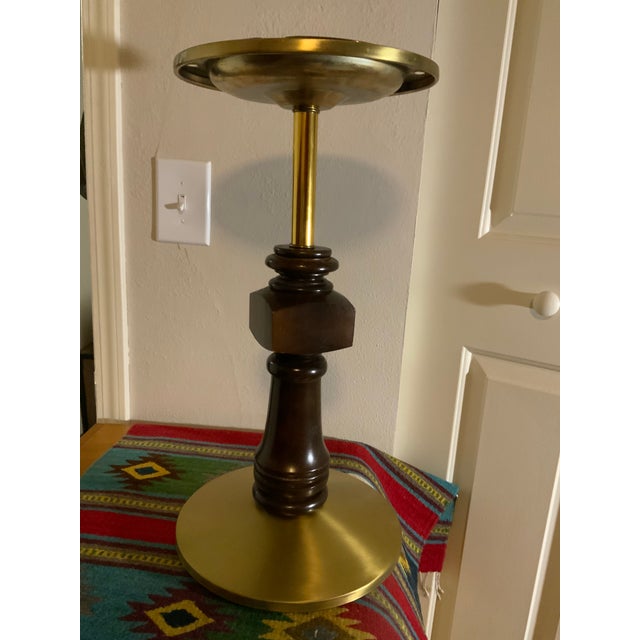 Mid 20th Century Hollywood Regency Brass and Turned Wood Smoking Stand Ashtray For Sale - Image 9 of 11