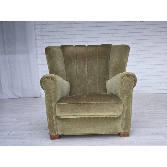 Danish Armchair in Green Velour and Beech, 1960s For Sale - Image 11 of 18