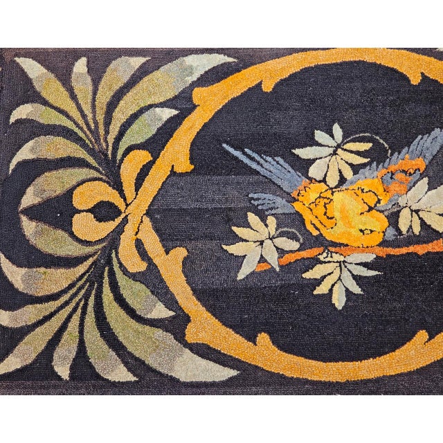 Vintage American Hand Hooked Rug, Bird on a Tree Branch Design, Folk Art Tapestry, 3x5 For Sale - Image 15 of 15