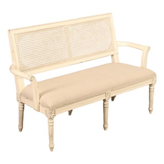 Alden Parkes Country French Louis XVI Style Caned Back Painted Settee For Sale