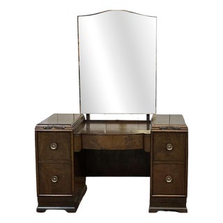 Art Deco English Dressing Table in Walnut, 1930s For Sale