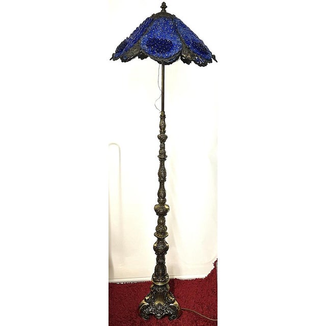Mid-Century Modern Brass Floor Lamp with Glass Shade, 1950s For Sale - Image 3 of 15