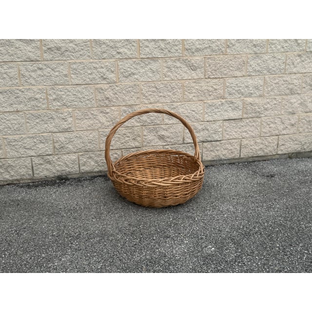 Monumental Vintage Handwoven Wicker Gathering Basket With Oversized Handle For Sale - Image 4 of 8