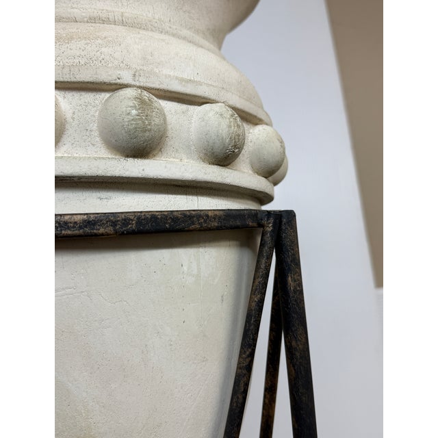 Late 20th Century Regency Style Iron Plant Stand + Ceramic Urn For Sale - Image 5 of 12