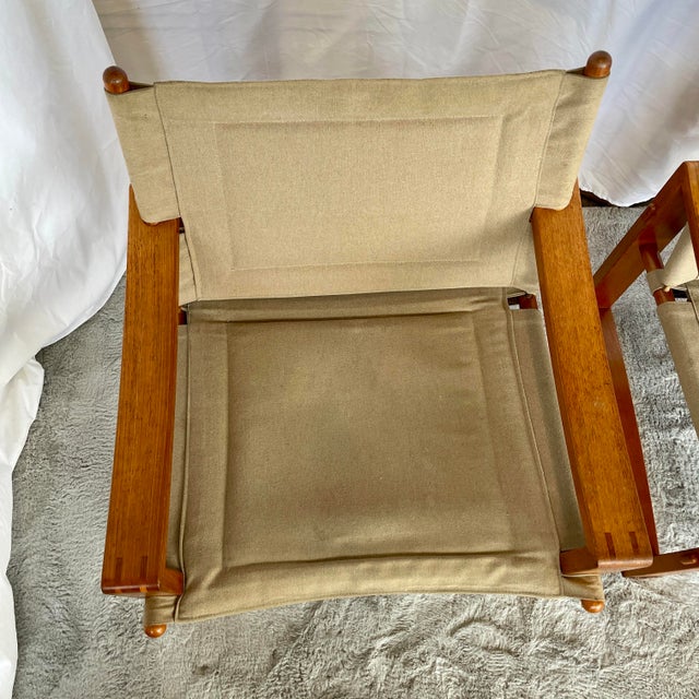 Safari Mid 20th Century Pair Safari Chairs Style of Borge Jensen for Mobelfabrik For Sale - Image 3 of 12