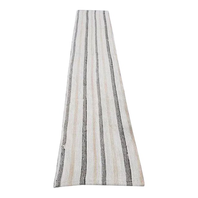 1960s Neutral Stripe Hemp Kilim Runner For Sale