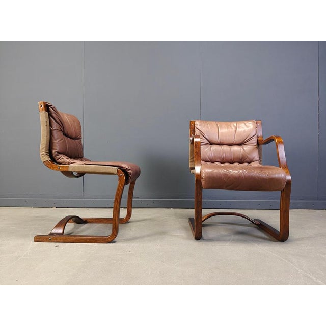 1970s Vintage Leather and Plywood Chairs from Asko Pajamies, Finland, 1970s, Set of 6 For Sale - Image 5 of 13