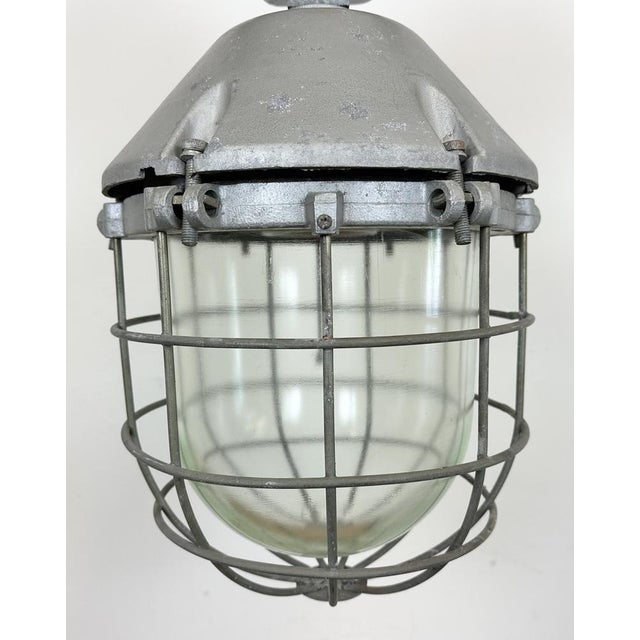 Large Industrial Cast Aluminium Cage Pendant Light, 1970s For Sale - Image 4 of 17